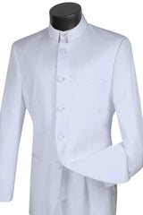 All White Mens Tuxedo -  Wedding Suit -Mens Five Button Mandarin Banded Tuxedo In White - Men's Tuxedo USA