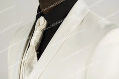 Ivory Tuxedo - Cream Wedding Suit  - Off White Groom 2 Button Lapel Suit - Men's Tuxedo USA