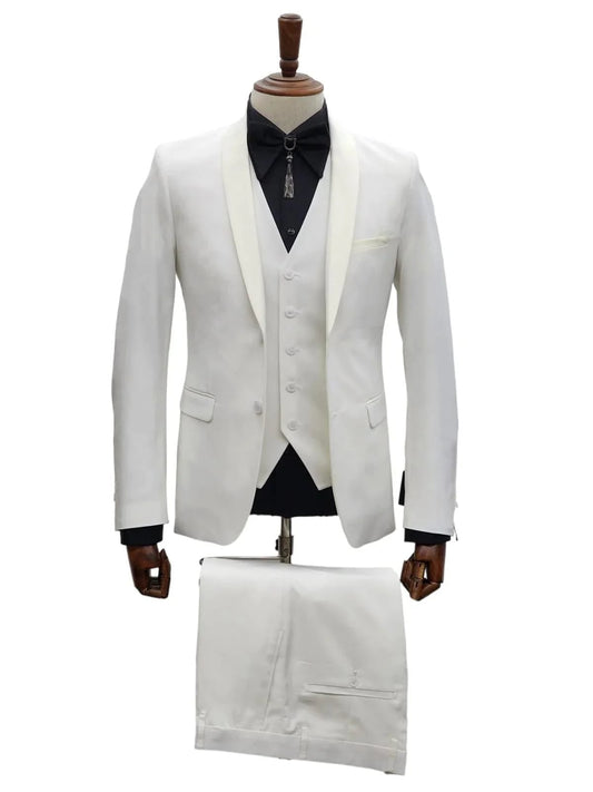 Ivory Tuxedo - Cream Wedding Suit  - Off White Groom 2 Button Lapel Suit - Men's Tuxedo USA