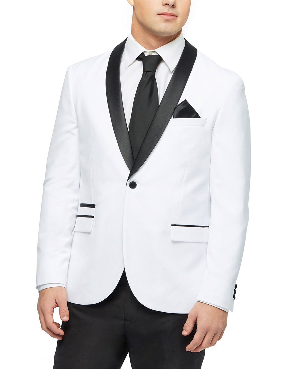 Mens Slim Fit 1 Button Shawl Lapel Tuxedo in White - Men's Tuxedo USA