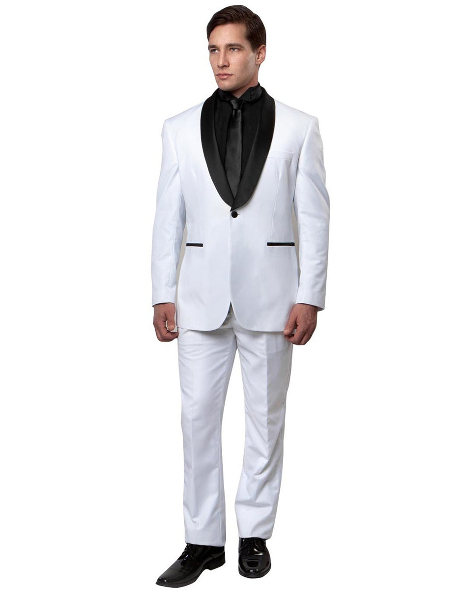 Mens Slim Fit Wool Shawl Tuxedo in White - Men's Tuxedo USA