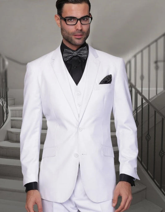 Mens High Quality 2 Button Wool Funeral Suit in White - Men's Tuxedo USA