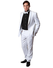 Mens Modern Fit Wool Notch Tuxedo in White - Men's Tuxedo USA