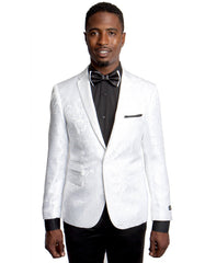 Mens Slim Fit Paisley Blazer in White - Men's Tuxedo USA