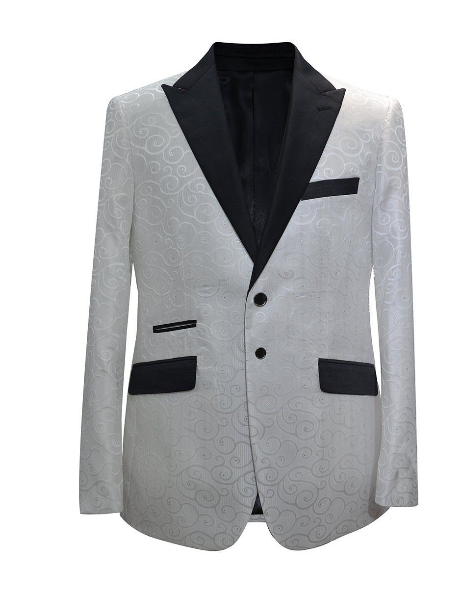 Mens Paisley Floral Tuxedo Jacket in White & Black - Men's Tuxedo USA