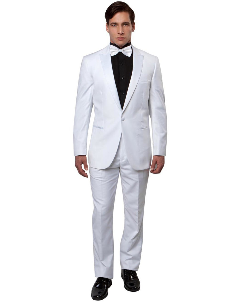 Mens Slim Fit Wool Peak Tuxedo in White - Men's Tuxedo USA