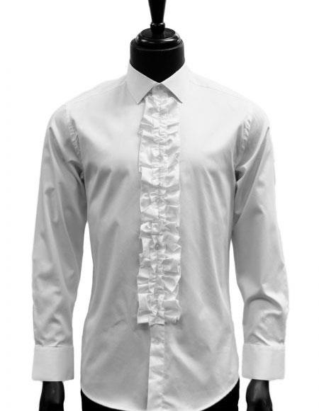 Mens Classic Ruffle Tuxedo Shirt in White - Men's Tuxedo USA