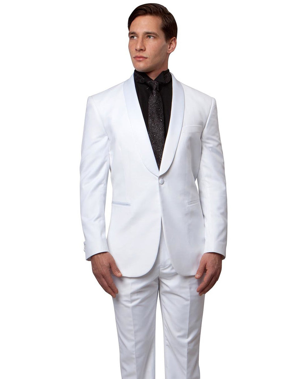 Mens Slim Fit Wool Shawl Tuxedo in White - Mens Slim Fitted Tuxedo - Men's Tuxedo USA