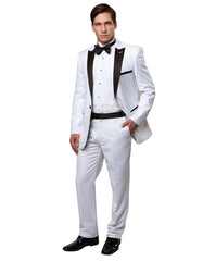 Mens Modern Fit Wool Peak Tuxedo in White/Black - Men's Tuxedo USA