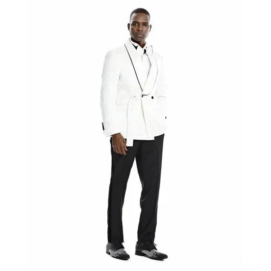 Knot Side Textured Paisley 2pc Tuxedo, White - Men's Tuxedo USA