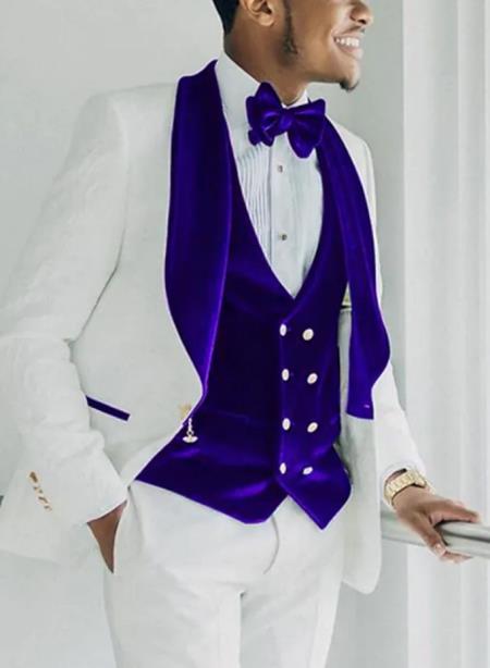 White and Royal Blue Tuxedo -  Mens Wedding Suit - Men's Tuxedo USA