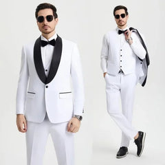 Stacy Adams 3pc Tuxedo Shawl Lapel, Snow White - Men's Tuxedo USA