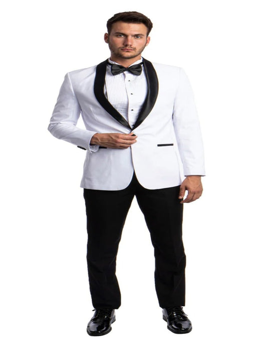 New Azzuro White with Black Shawl Slim Fit Tuxedo - Men's Tuxedo USA