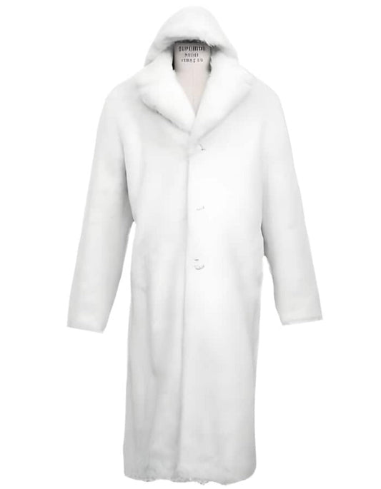 Mens Overcoat - Topcoat For Men - Winter Fabric - Men's Long Length Faux Fur Coat Full Length Overcoat ~ Long Men's Dress Topcoat - Winter Coat + Arctic White - Men's Tuxedo USA