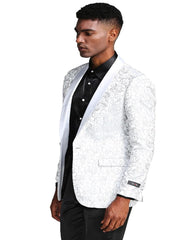 Men's Slim Fit Wedding & Prom Tonal Paisley White Tuxedo Jacket - Men's Tuxedo USA