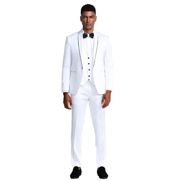 White Tuxedo Suit w/ Bowtie 3-Piece by Tazio - Men's Tuxedo USA