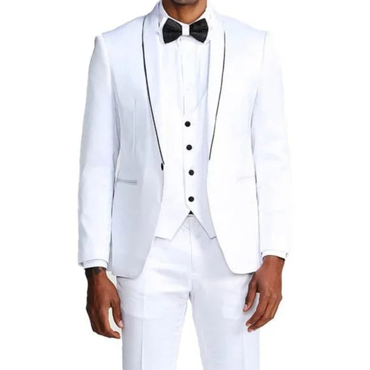 White Tuxedo Suit w/ Bowtie 3-Piece by Tazio - Men's Tuxedo USA