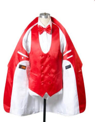 1 Button Shawl Lapel Tuxedo With Vest White And Red - Men's Tuxedo USA