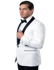 Men's One Button Shawl Lapel White and Black Dinner Modern Fit Jacket - Men's Tuxedo USA