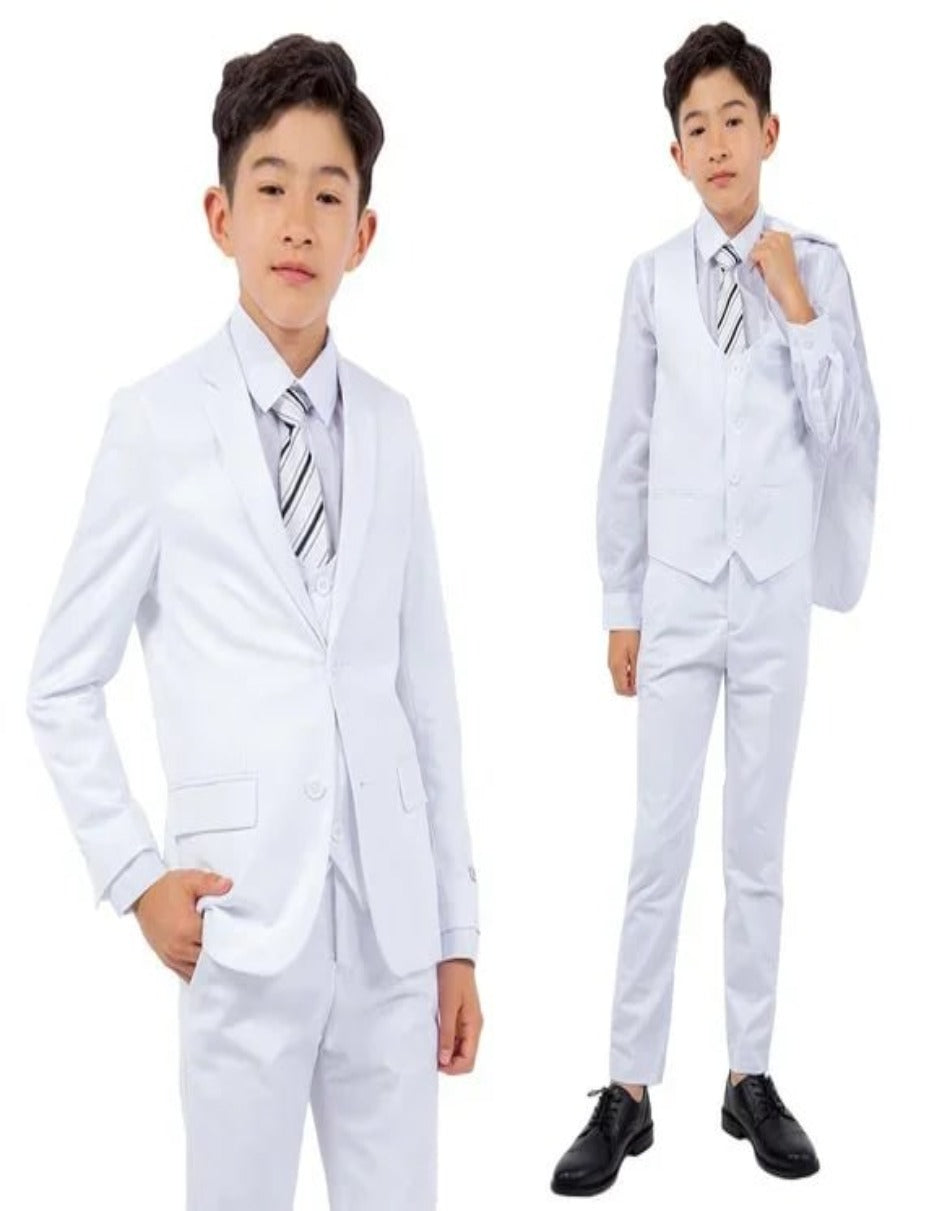 Exclusive Stacy Adams 5pc Boys Suit Slim-Fit, White - Men's Tuxedo USA