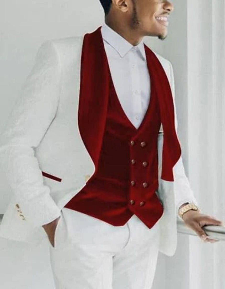 Maroon Tuxedo  - Mens Burgundy Tuxedo Jacket + Vest + Pants - Wedding Prom Tuxedo - Men's Tuxedo USA