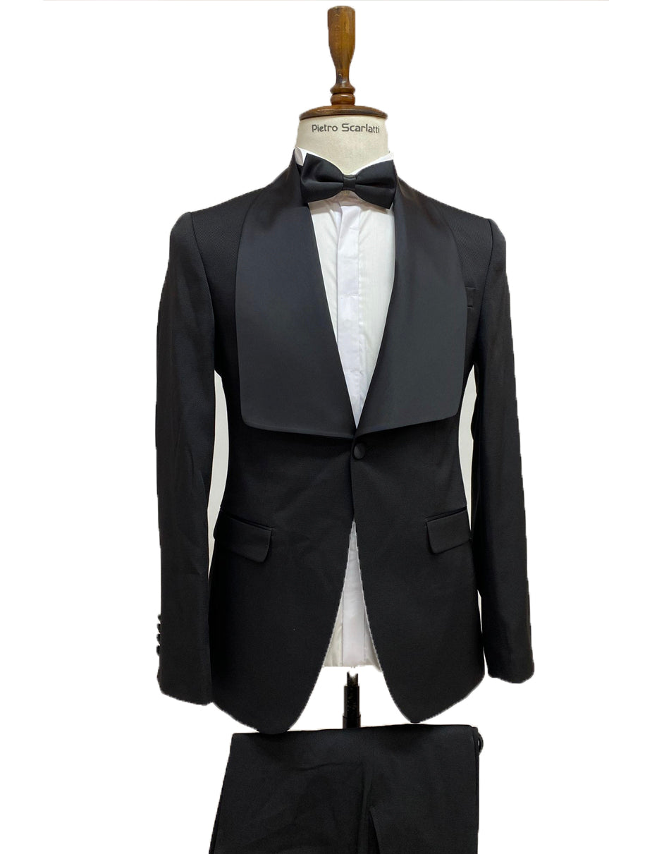 Mens Vested Designer Wide Square Shawl Tuxedo in Black - Men's Tuxedo USA