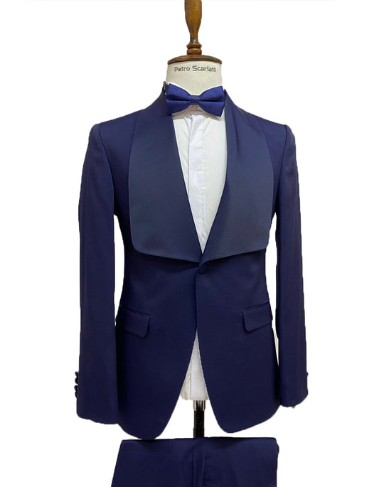 Mens Vested Designer Wide Square Shawl Tuxedo in Midnight Blue - Men's Tuxedo USA