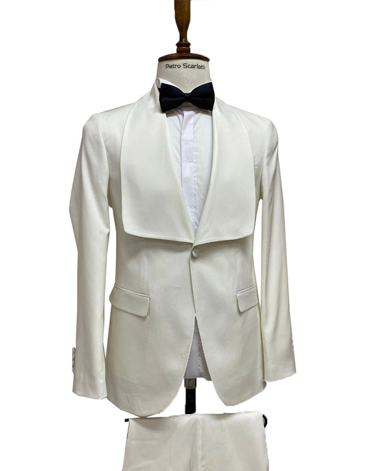 Mens Vested Designer Wide Square Shawl Tuxedo in Ivory - Men's Tuxedo USA