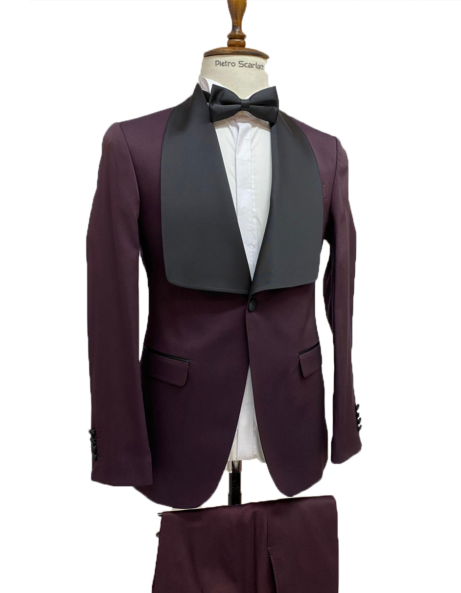 Mens Vested Designer Wide Shawl Tuxedo in Burgundy - Men's Tuxedo USA