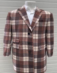 Mens Plaid Overcoat - Checkered Carcoat - Wool Three Quarter Peacoat Ticket Pocket Multi-Color - Men's Tuxedo USA