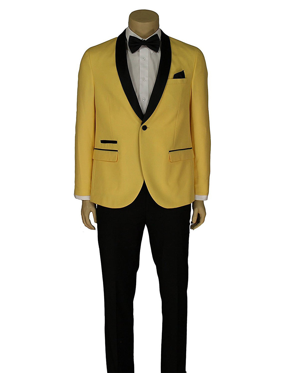 Mens Slim Fit 1 Button Shawl Lapel Prom Tuxedo in Yellow - Men's Tuxedo USA