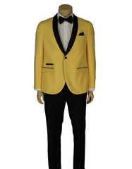 Mens Slim Fit 1 Button Shawl Lapel Prom Tuxedo in Yellow - Men's Tuxedo USA