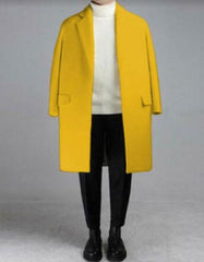 Mens Overcoat - Topcoat For Men - Winter Fabric - Mens Yellow Overcoat - Three Quarter Length - Men's Tuxedo USA