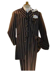 Mens Vested Gangster Bold Pinstripe Zoot Suit in Black - Men's Tuxedo USA