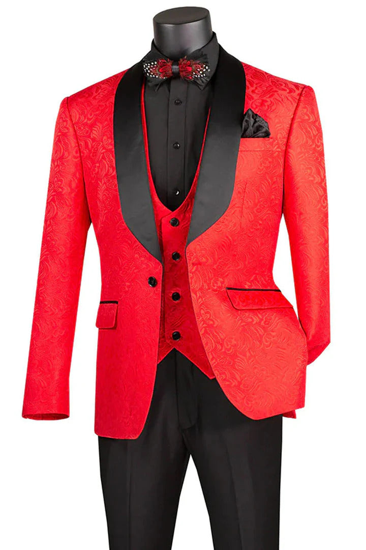 Men's Slim Fit Vested Paisely Wedding Tuxedo In Red - Men's Tuxedo USA