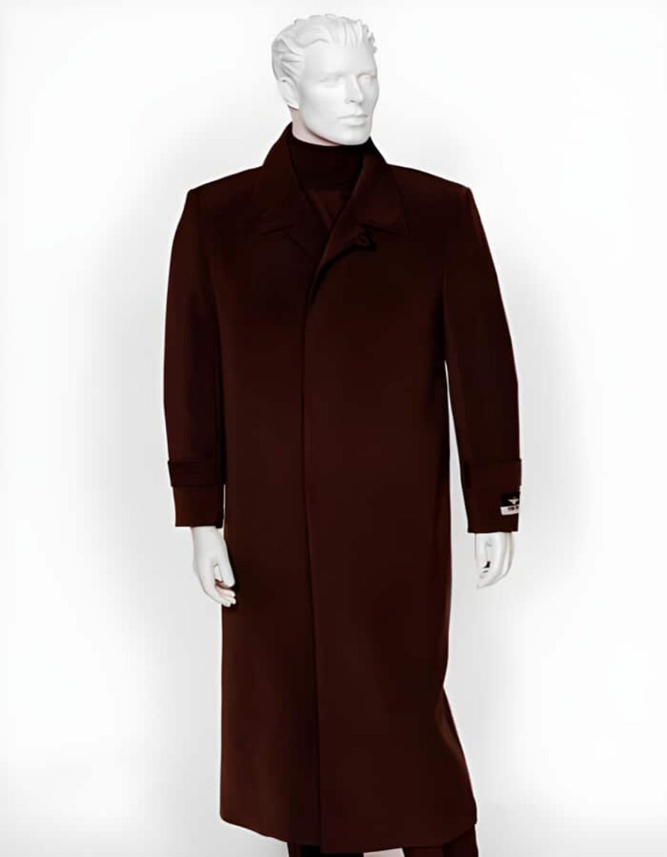 Mens Burgundy 4 Buttons Full Length All Weather Coat Duster Maxi Coat - Men's Tuxedo USA