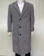 Mens Full Length Wool and Cashmere Overcoat - Winter Topcoats - Black and White Coat - Men's Tuxedo USA