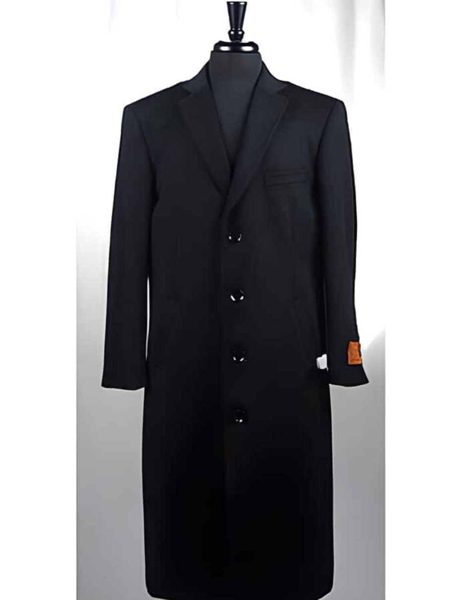 4 Button Wool Blend Black Bravo Top Overcoat - Men's Tuxedo USA