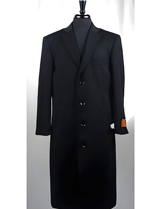 4 Button Wool Blend Black Bravo Top Overcoat - Men's Tuxedo USA