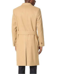 Men's Double Breasted Camel Back Wool Blend Vent Overcoat - Men's Tuxedo USA