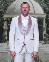 Statement Men's Ivory Velvet Shawl Lapel Tuxedo with Velvet - Men's Tuxedo USA