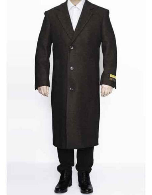 3 Button Ankle length Wool Dress Brown Top Coat/Overcoat | Winter men's Topcoat Sale - Men's Tuxedo USA