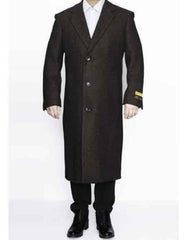 3 Button Ankle length Wool Dress Brown Top Coat/Overcoat | Winter men's Topcoat Sale - Men's Tuxedo USA