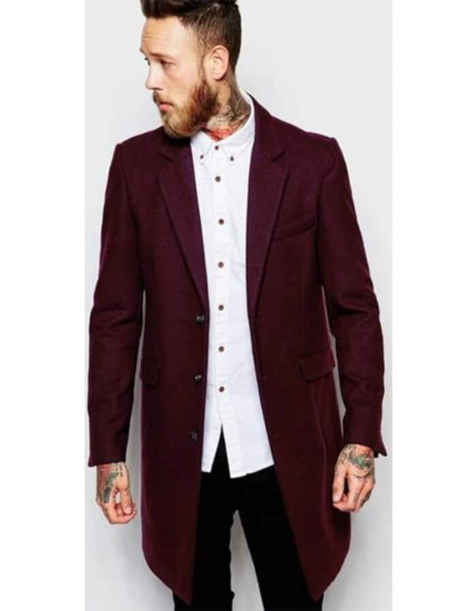 Mens Overcoat - Topcoat For Men - Winter Fabric- Mens Burgundy ~ Wine ~ Maroon Overcoats - Men's Tuxedo USA