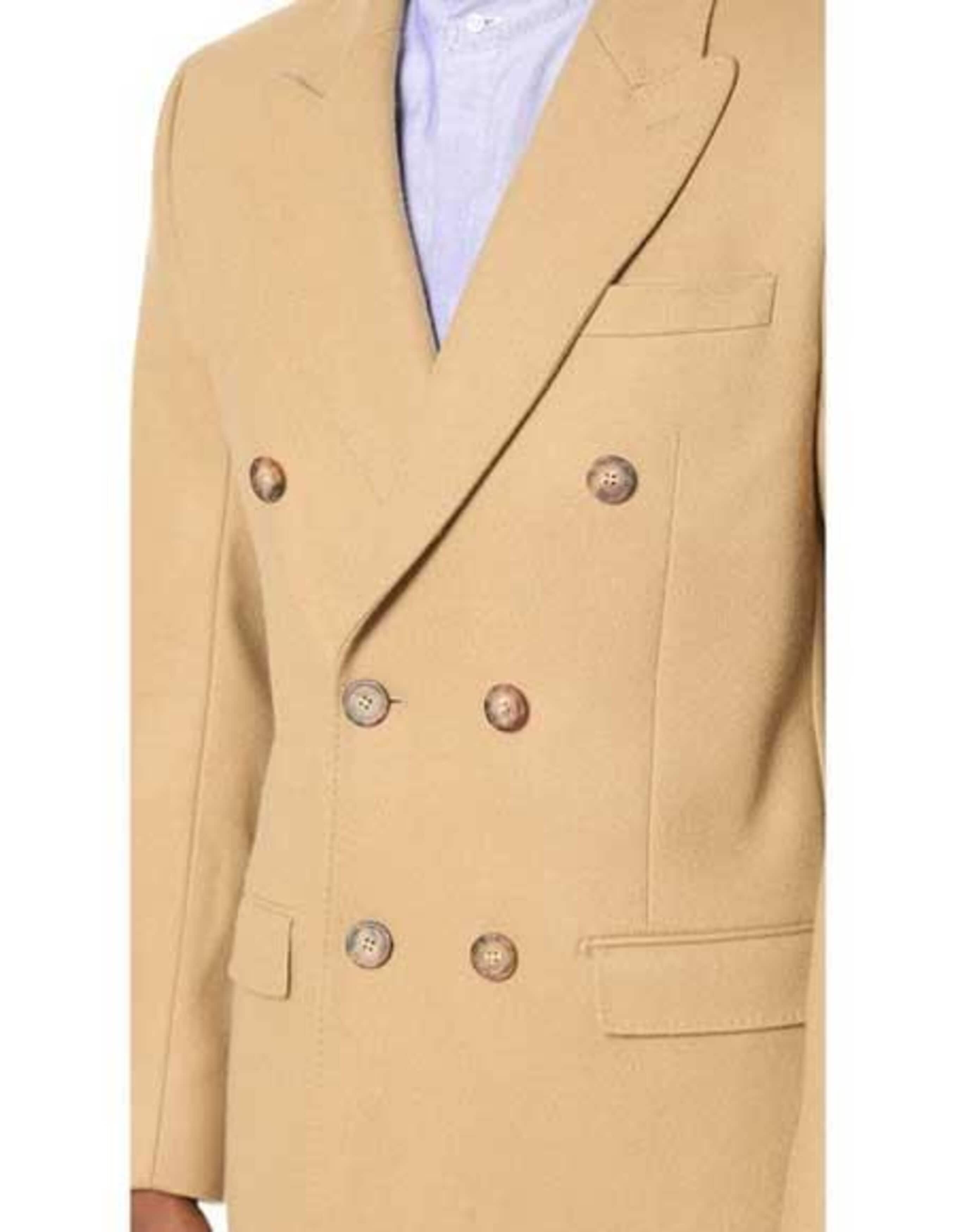 Men's Double Breasted Camel Back Wool Blend Vent Overcoat - Men's Tuxedo USA