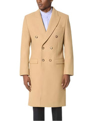 Men's Double Breasted Camel Back Wool Blend Vent Overcoat - Men's Tuxedo USA