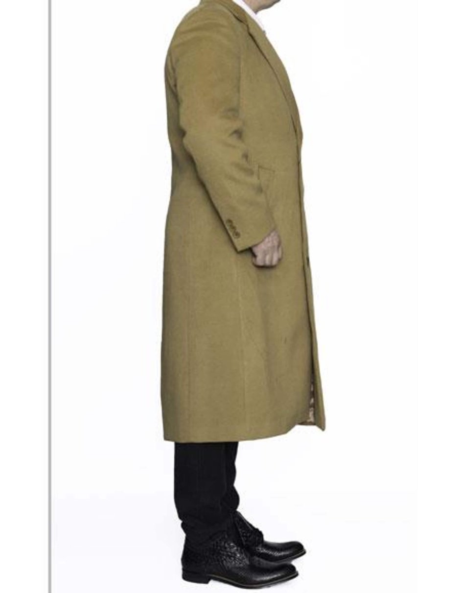 3 Button Camel Full Length Wool Dress Ankle length Top Coat/Overcoat - Mens Overcoat - Men's Tuxedo USA