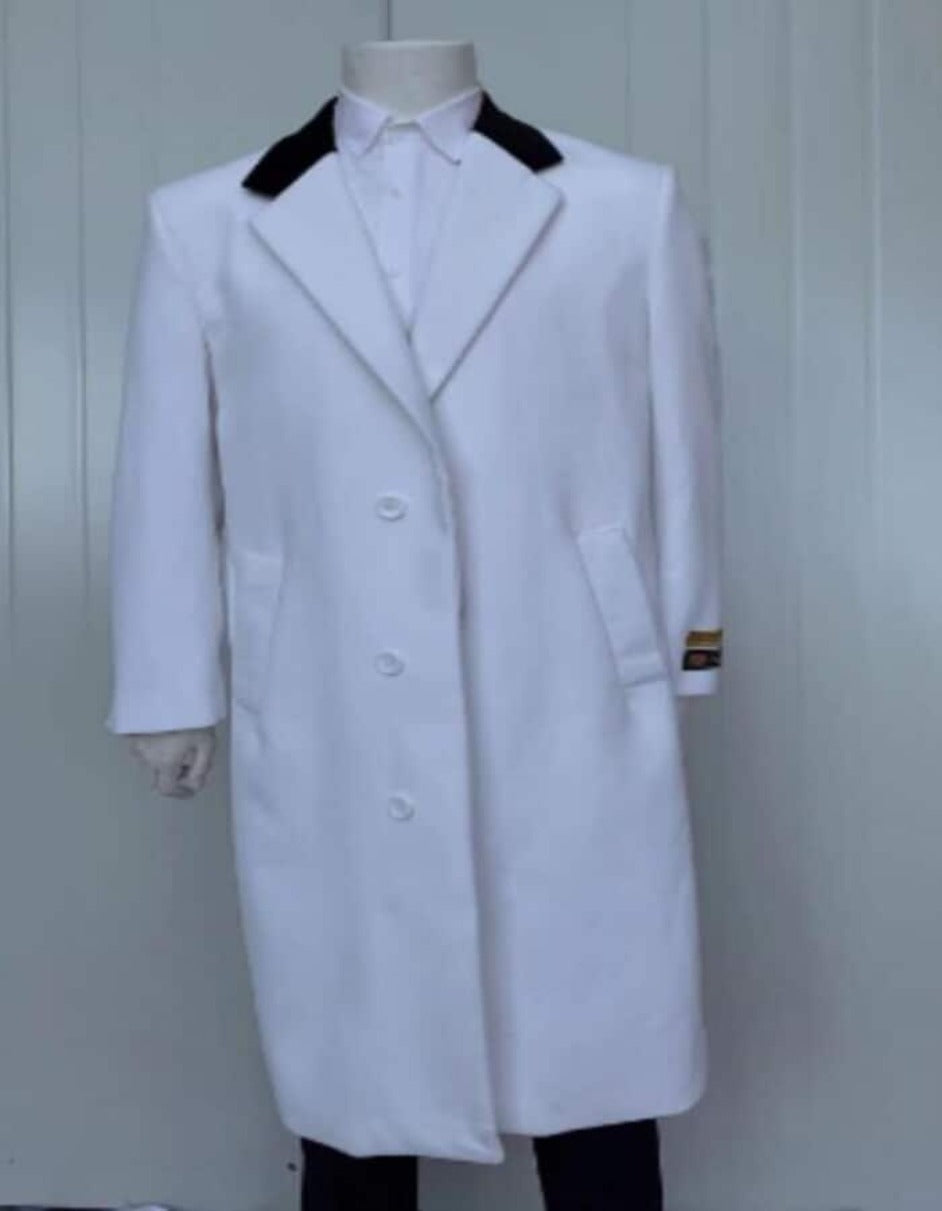 Mens Overcoat - Topcoat For Men - Winter Fabric -Mens Full Length Wool and Cashmere Overcoat - Winter Topcoats - White Coat - Men's Tuxedo USA