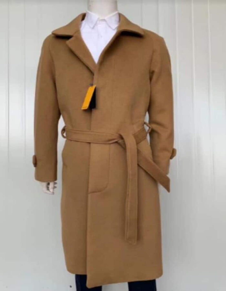 Mens Full Length Wool and Cashmere Overcoat - Winter Topcoats - Camel - Vicuna Coat - Men's Tuxedo USA