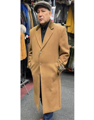 Camel Hair Top Coat - Luxury Cashmere Coat - Big and Tall Cashmere Overcoat - Notch Lapel Top Coats For Men Camel